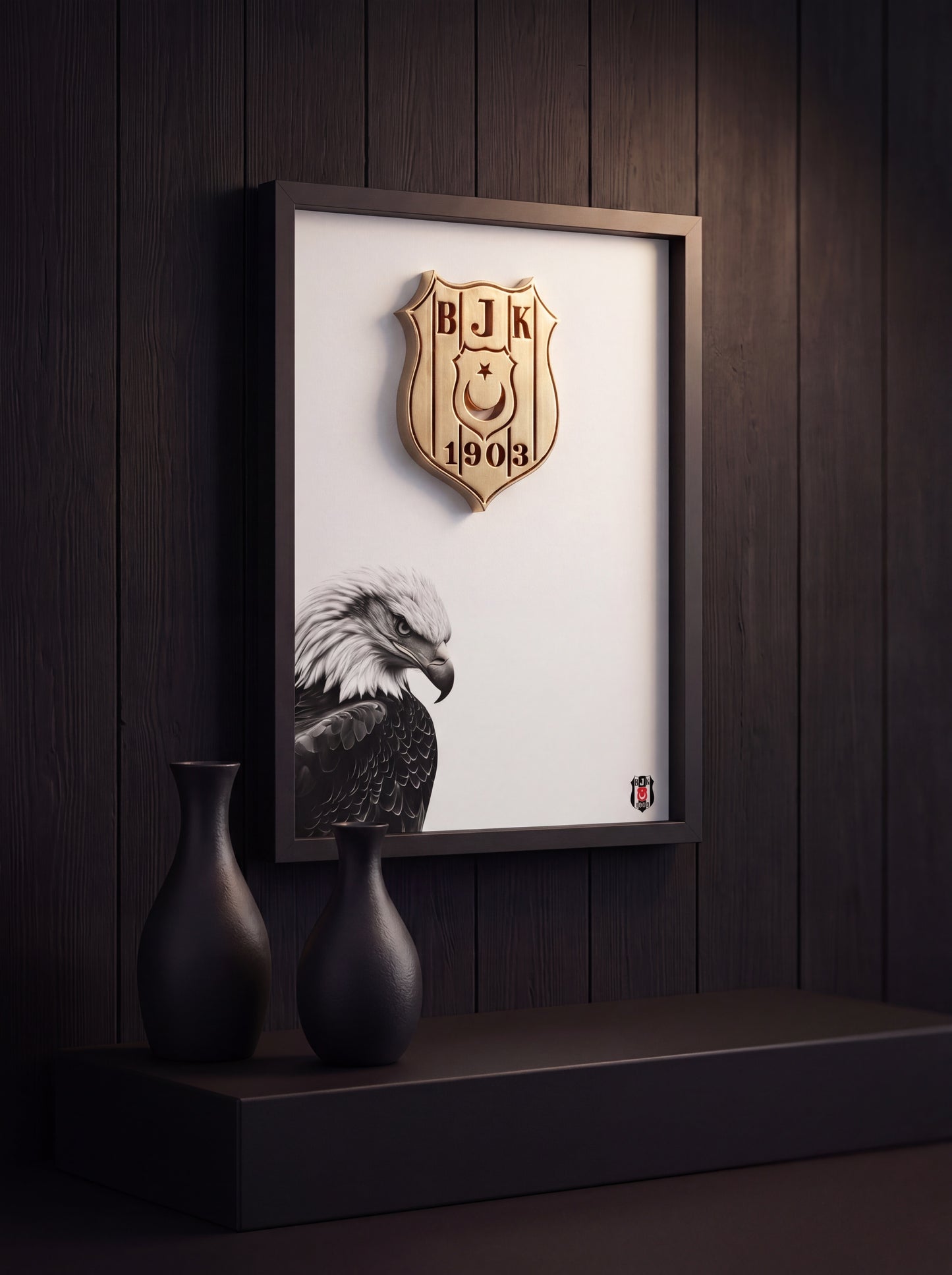 Siyah Beyaz Logolu Premium Tablo | Beyaz Kartal