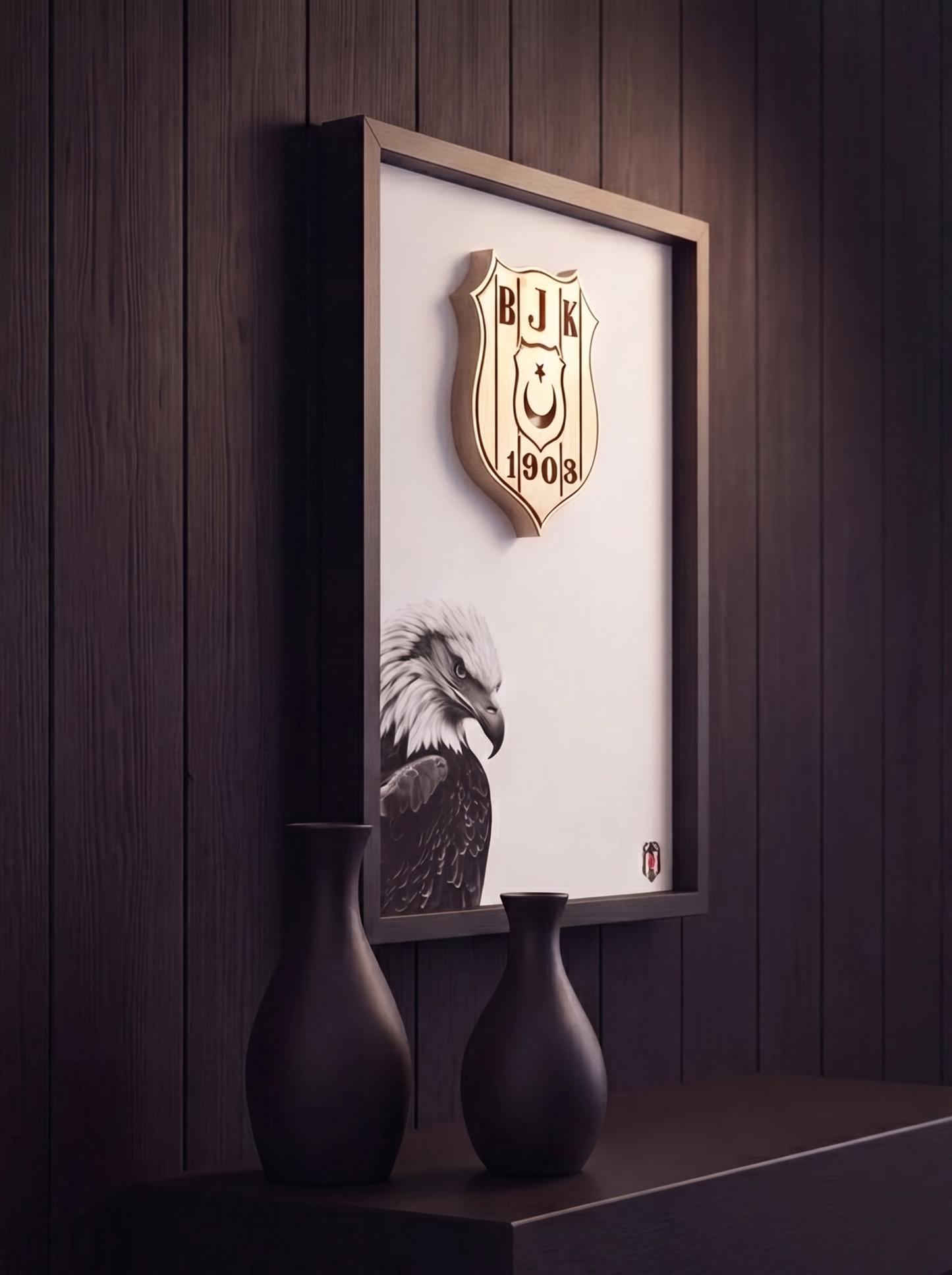 Siyah Beyaz Logolu Premium Tablo | Beyaz Kartal