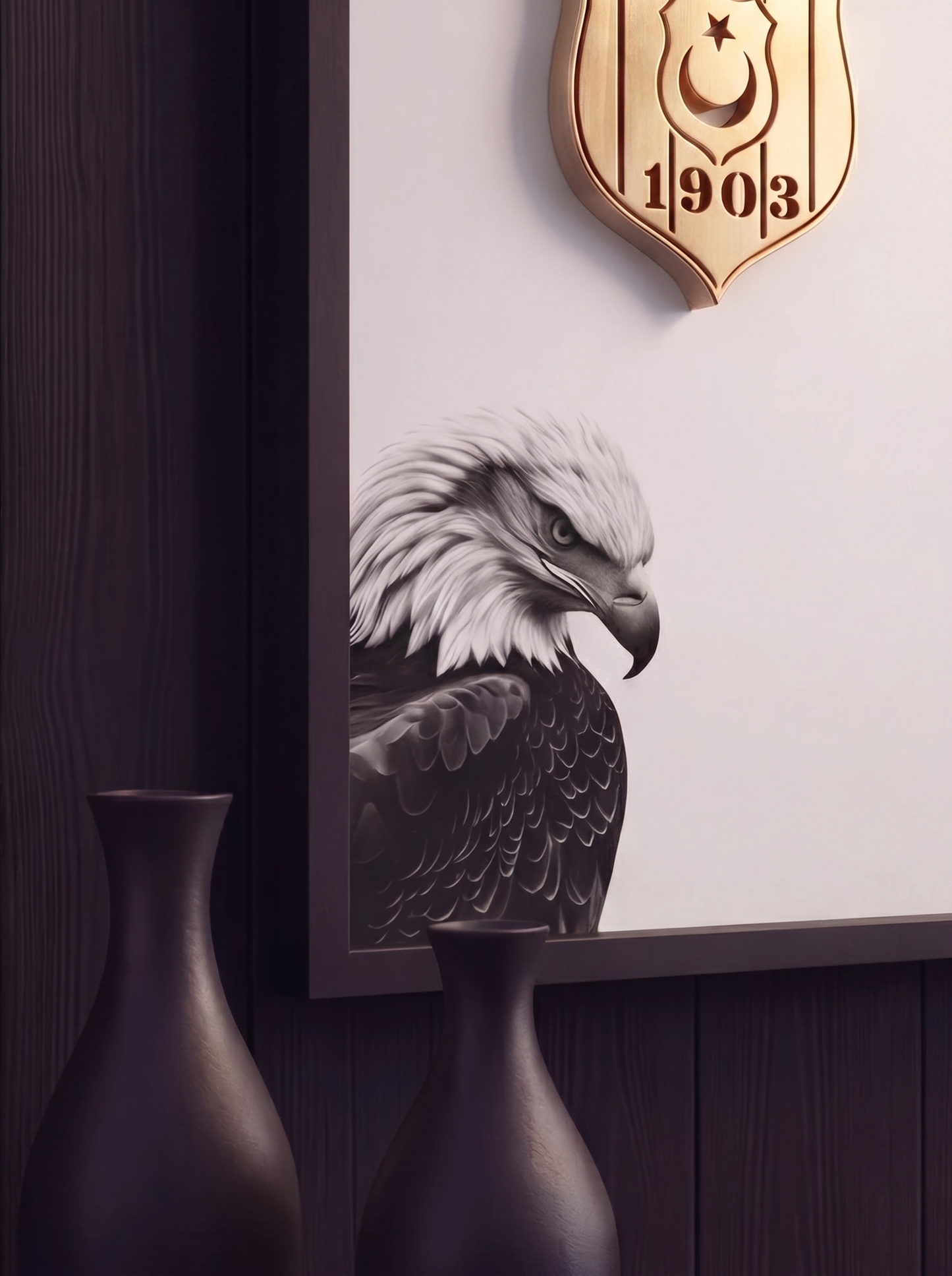 Siyah Beyaz Logolu Premium Tablo | Beyaz Kartal