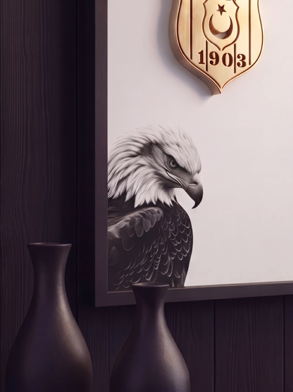Siyah Beyaz Logolu Premium Tablo | Beyaz Kartal