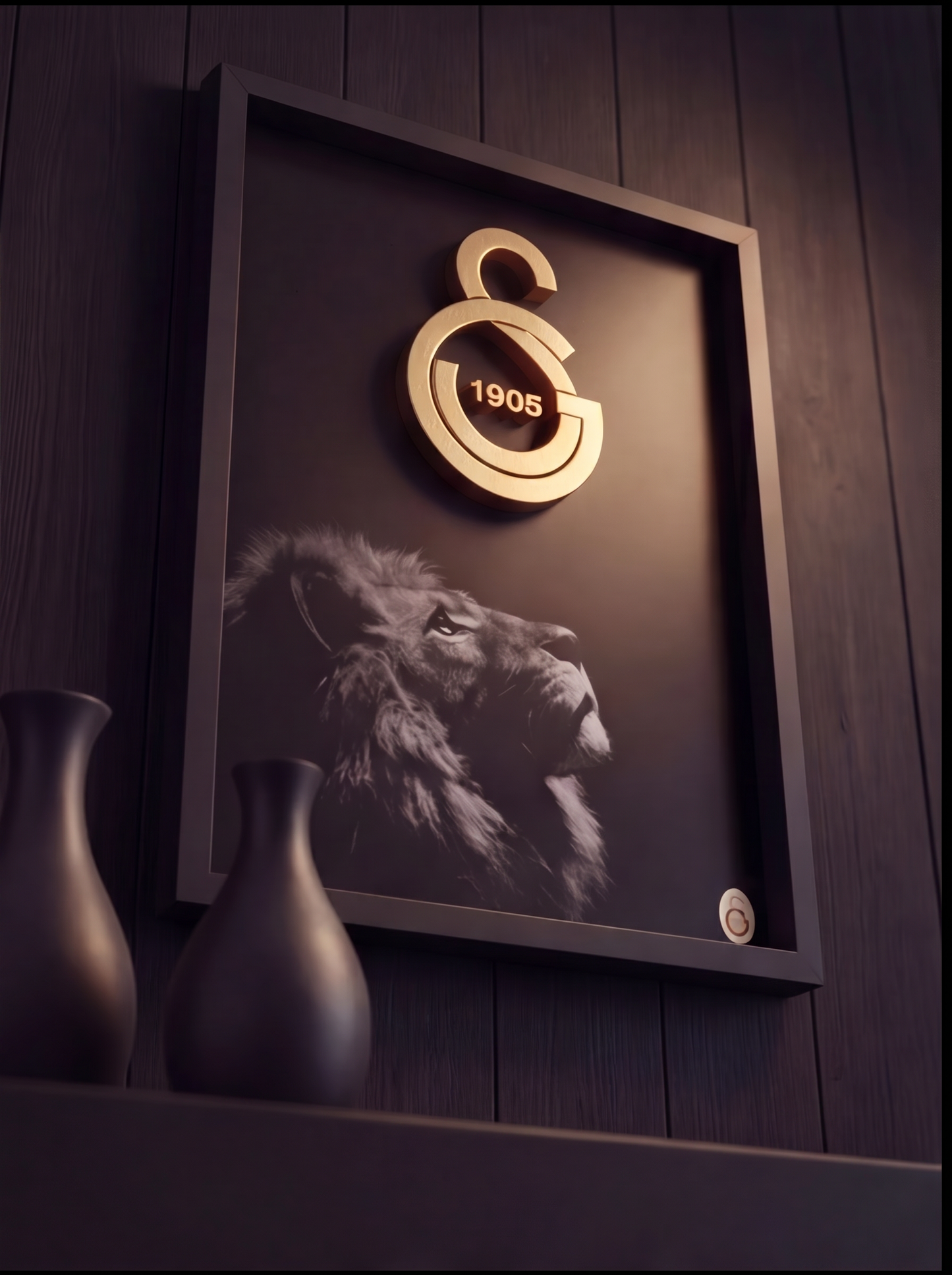 Sarı Kırmızı Logolu Premium Tablo | Aslan Figürlü